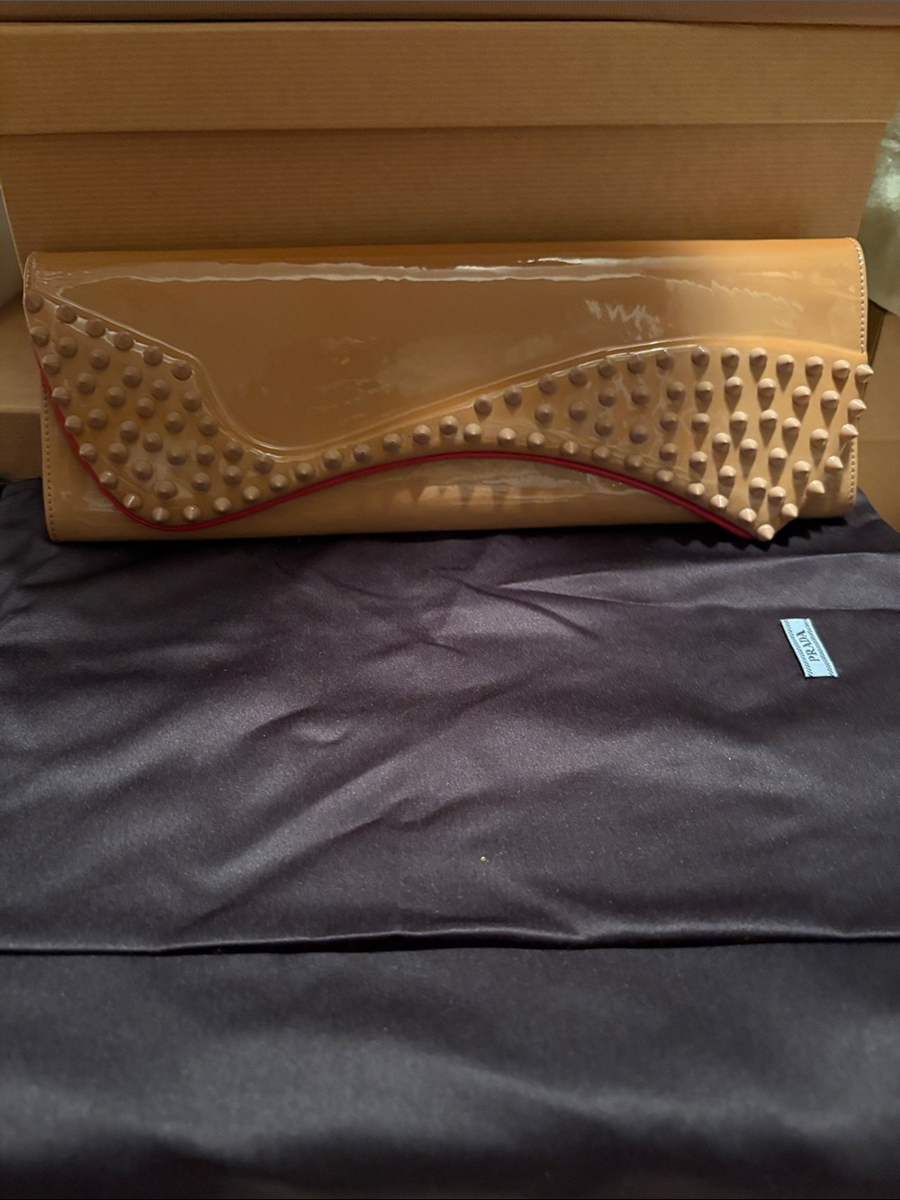 Christian Louboutin Patent Nude Clutch with Red Sole Accent